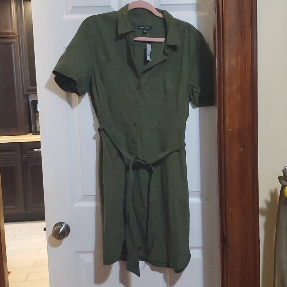 Olive green shirt dress